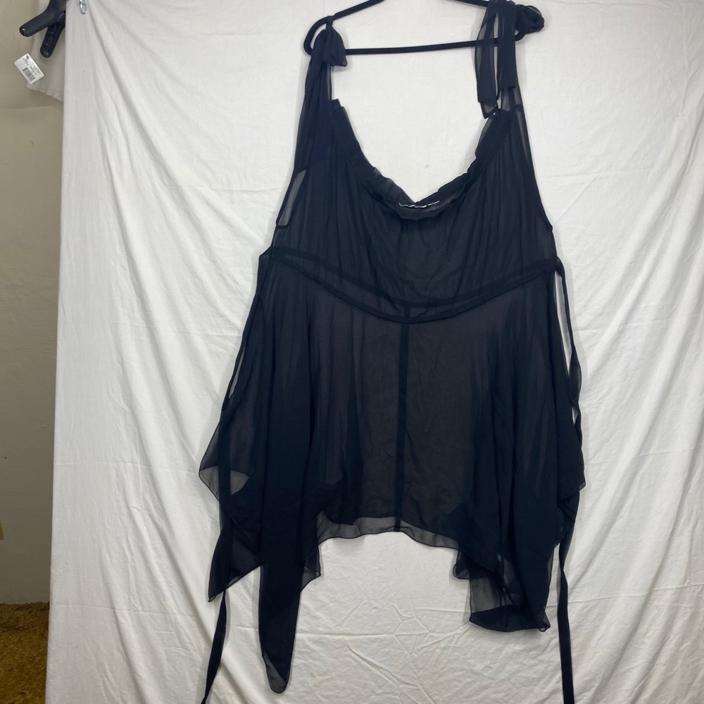 Black Sheer Babydoll Top Handkerchief Hem Tie Strap Whimsigoth Sleeveless XL/2XL